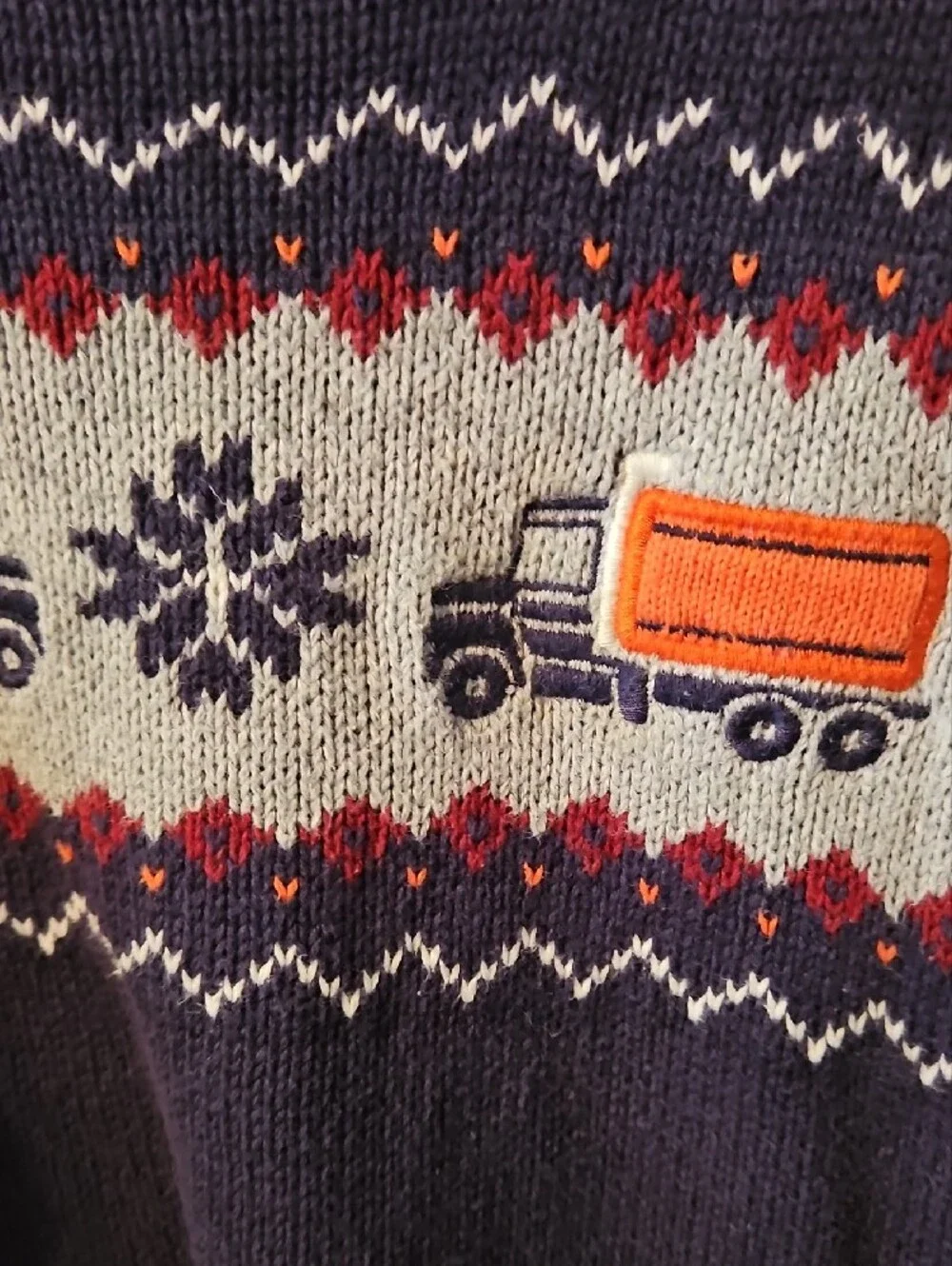 Gymboree Navy Fair Isle Crewneck Sweater with Orange Truck Motif